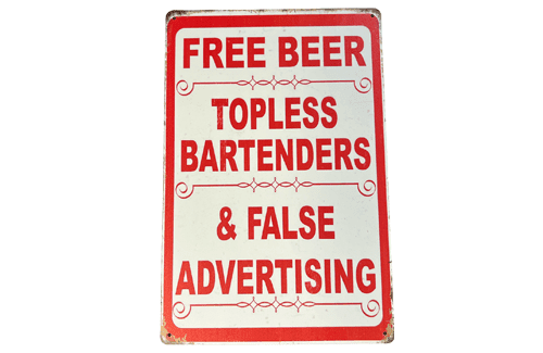 Decoratiebord Free Beer Topless Bartenders (30 x 20 cm) met grappige tekst. Retro metalen bord voor bars en kroegen.