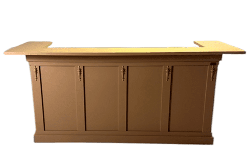 Afbeelding van Bar RAL 1019 – 250 cm in grijsbeige tint met demontabel bovenblad en stevig werkblad.