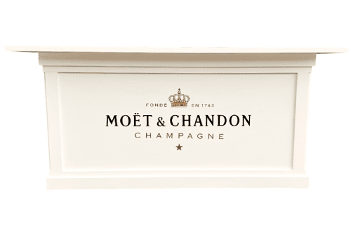 Bar moet chandon – 250 cm – Luxe witte bar met stijlvol logo.